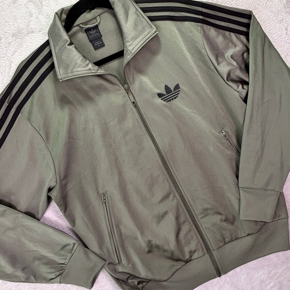 Adidas Mens Firebird Track Jacket S Olive Green Trefoil 3-Stripe Full Zip P04317